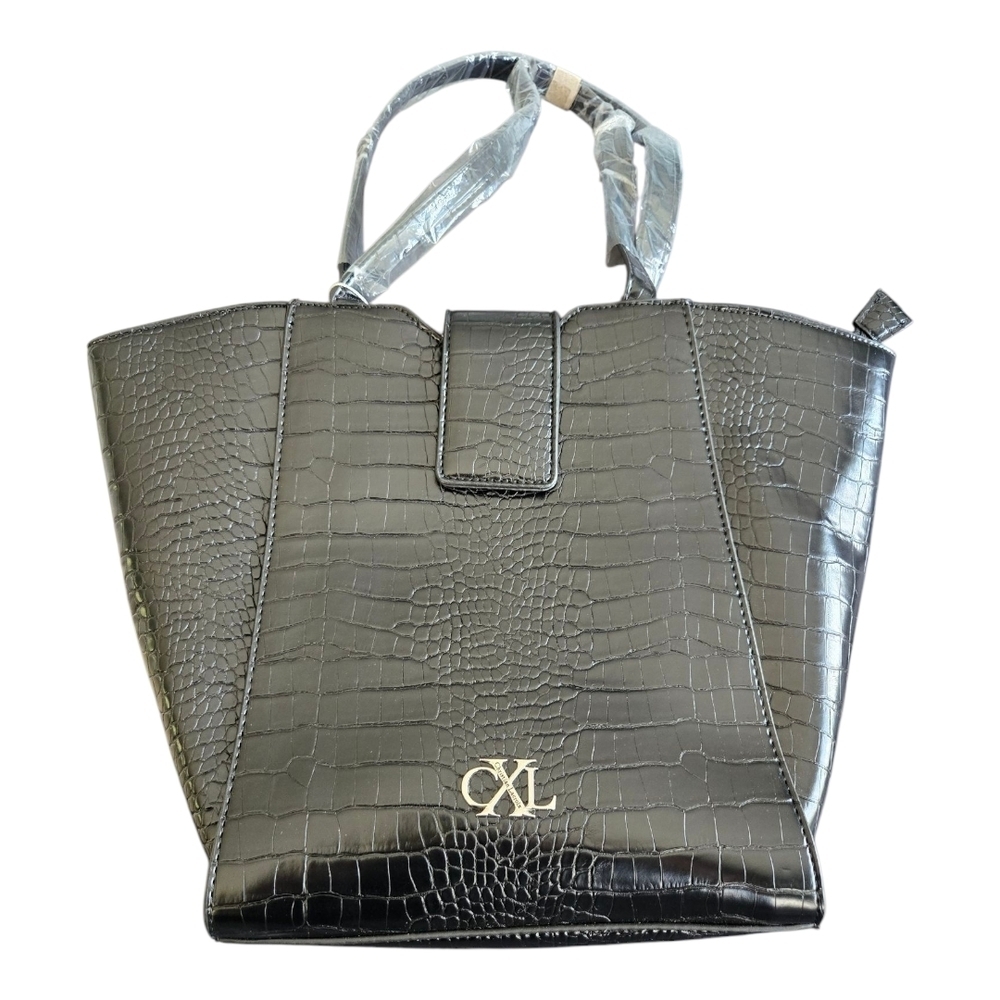 Christian Lacroix Galette Wave Top Croc Black Structured Tote Bag, NWT